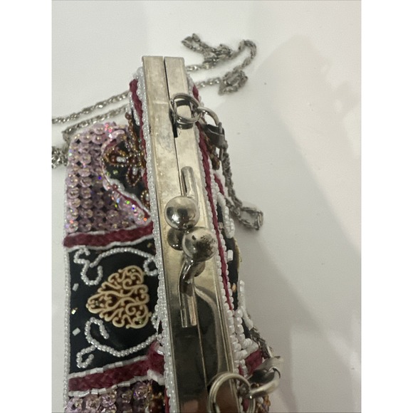 Vintage Small Ladies Black And Multicolor Beaded Coin Crossbody - Picture 8 of 9